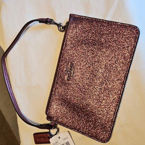 Authentic NWT Coach Purple/burgandy Glitter Wristlet - Picture 3 of 7